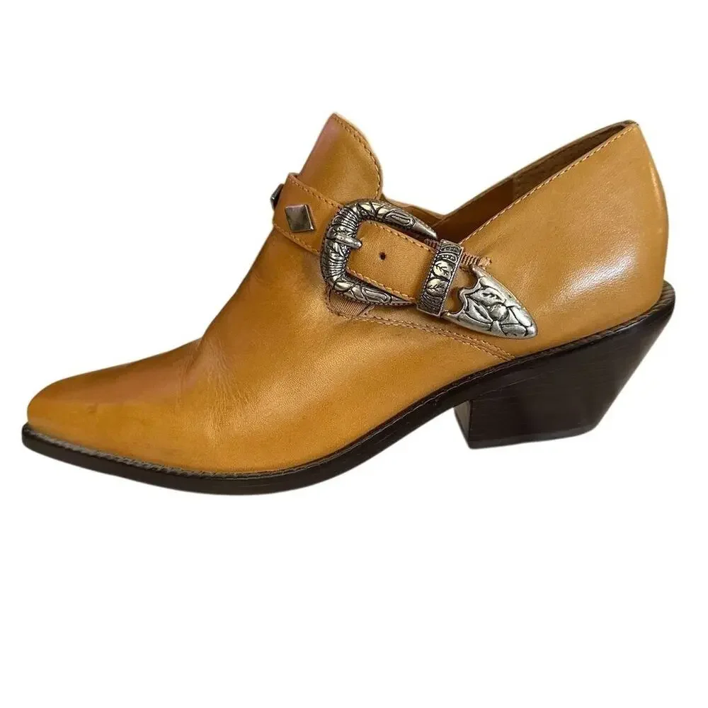 Dingo‎ Women's Carmel Brown Leather Western Ankle Booties Size 6.5 Vintage Style